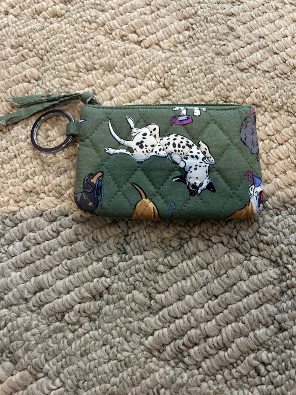 Vera Bradley Quilted Olive Dog Print Key Pouch